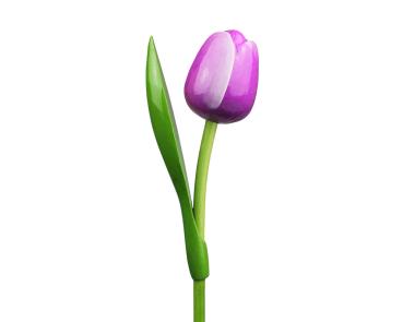 Wooden tulip in a wooden base, to stand, 34cm high, made in Holland, color: violet/white